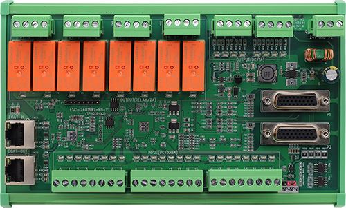 ethercat 24- 포인트 입력 / 16- 포인트 출력 (8 릴레이 & 8 트랜지스터) / 2- 축 제어 IO 모션 모드 ESC-I24O16A 2- r 8- v1